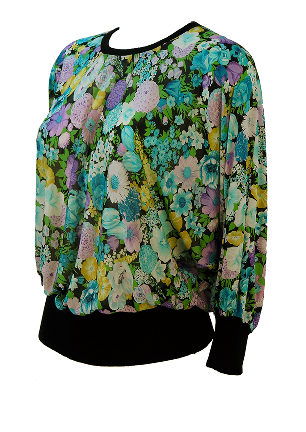 Ken Scott Silk Batwing Top with Multicoloured Floral Pattern - M ...