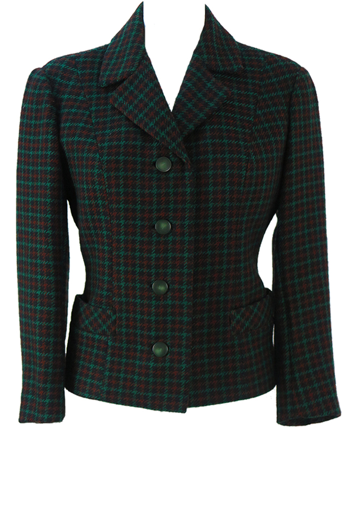Vintage 60's Fitted Jacket with a Green, Russet & Black Check - S/M ...