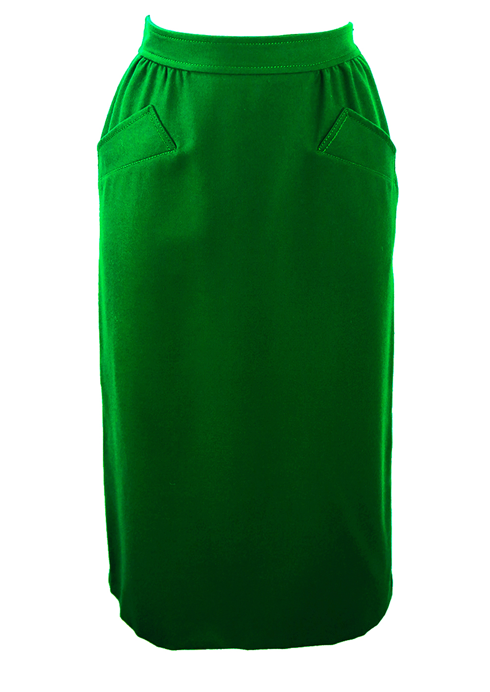 Emerald Green Pure Wool Midi Skirt with Pocket Detail - S/M | Reign Vintage