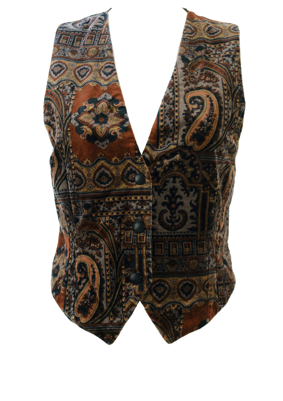 Velvet Waistcoat with Grey, Navy & Brown Paisley Pattern - S/M | Reign ...