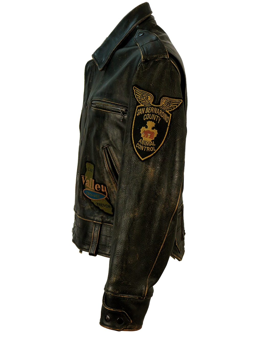 Vintage Distressed Lee Trevor Black Biker Jacket with Graphic Badges ...