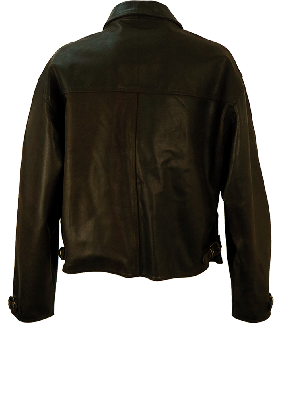 Brown Leather Jacket with Cuff & Side Buckle Detail - XL | Reign Vintage
