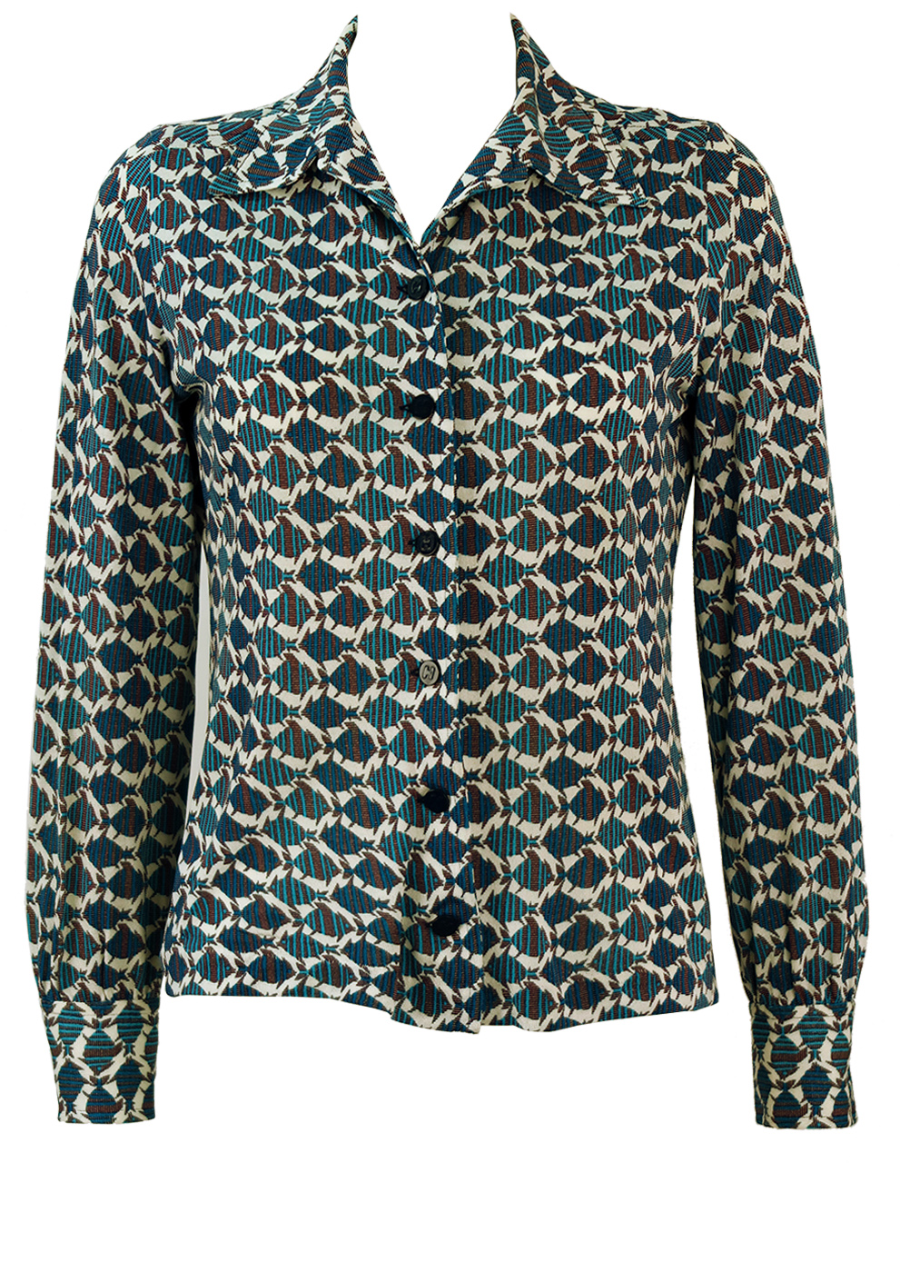 Rare Vintage 60's Hermes Blouse with Brown & Blue Fish Pattern - M ...