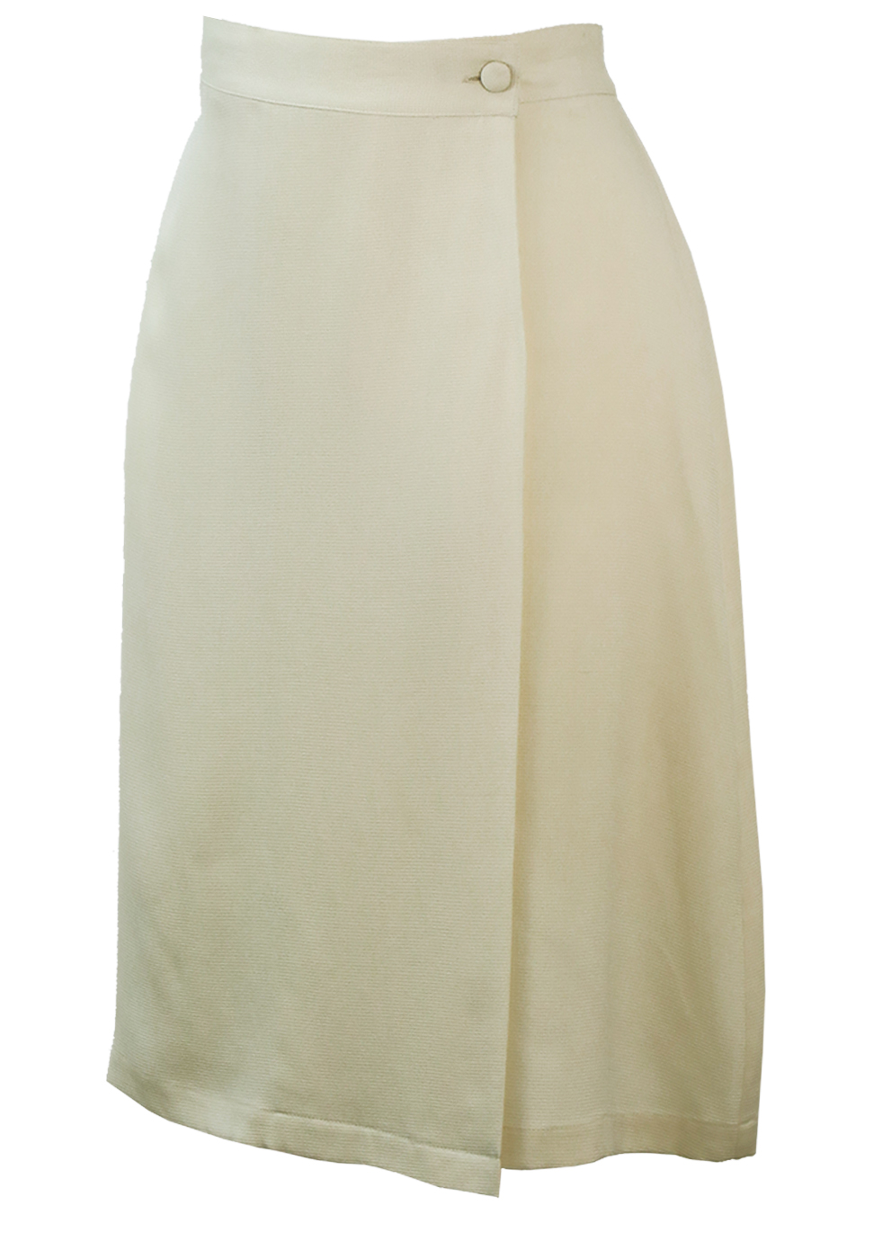 Cream Knee Length Silk Skirt with Wrap Front & Fine Grid Texture - S ...