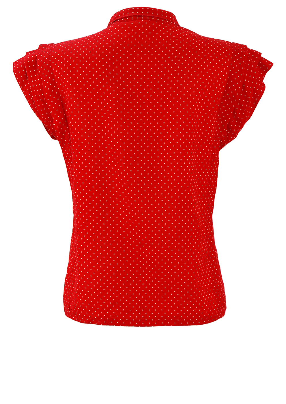 red and white polka dot blouse