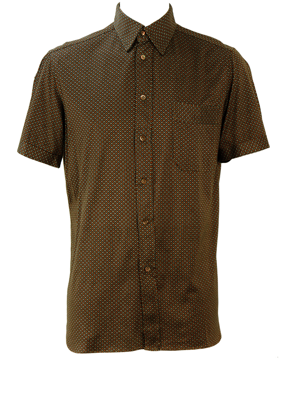 Brown Short Sleeved Shirt with 70's Style Diamond Shaped Geometric ...