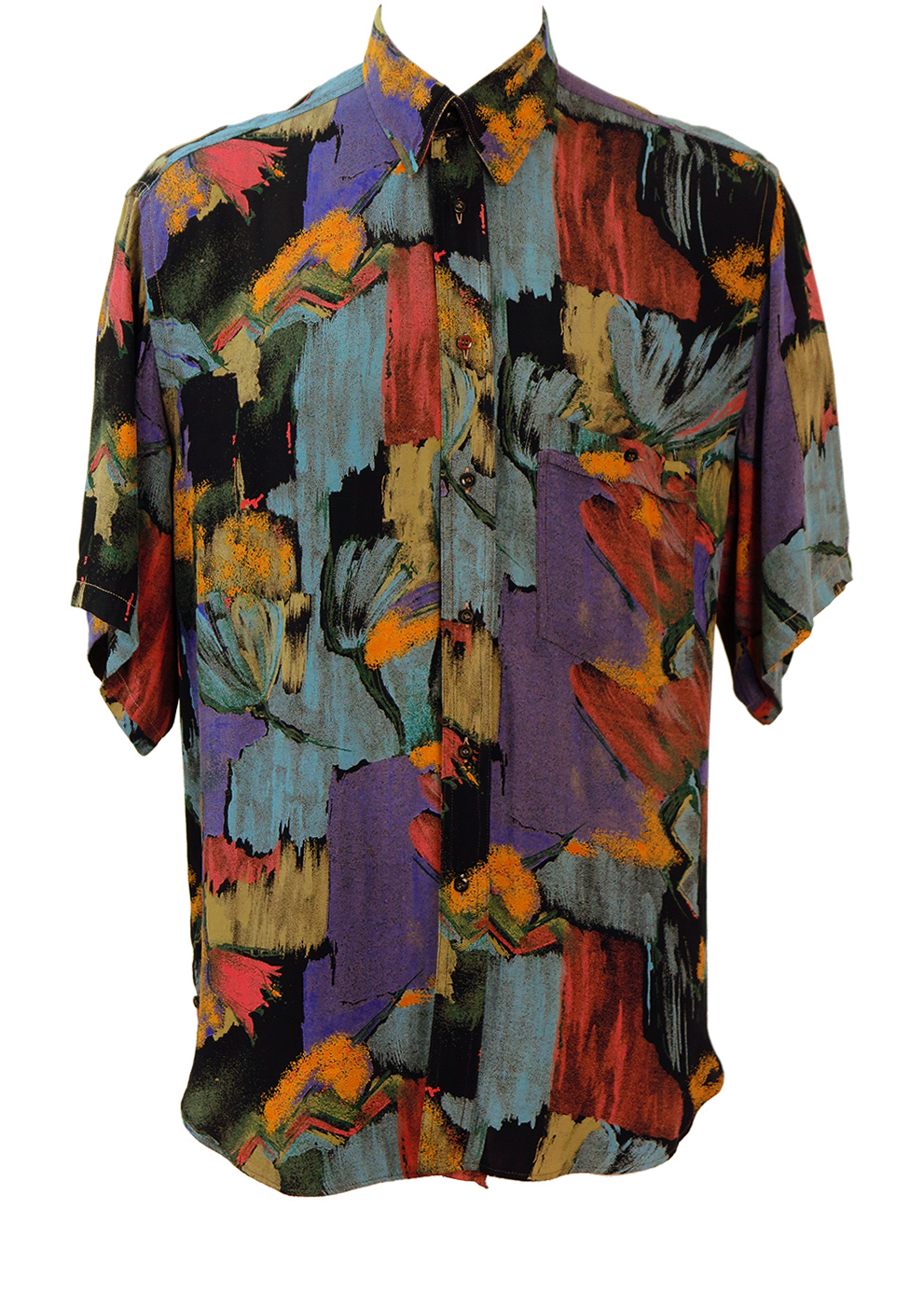 Vintage 90's Short Sleeved Abstract Floral Pattered Multicoloured Shirt ...
