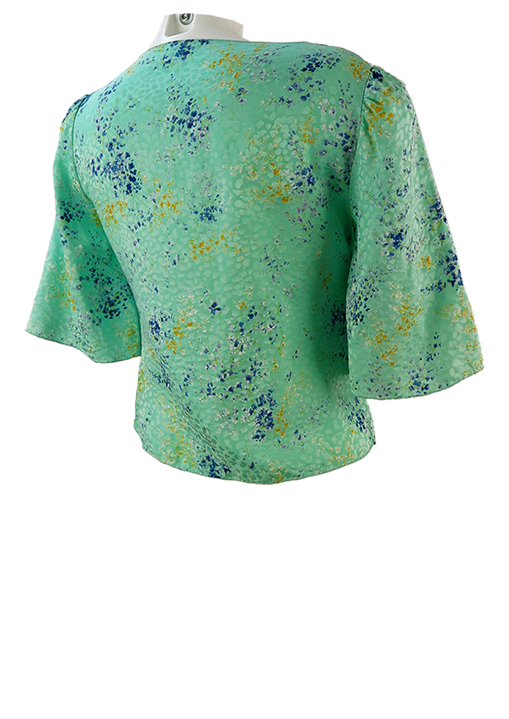 Mint Green Cowl Neck Top with Yellow & Blue Floral Pattern and Floaty ...