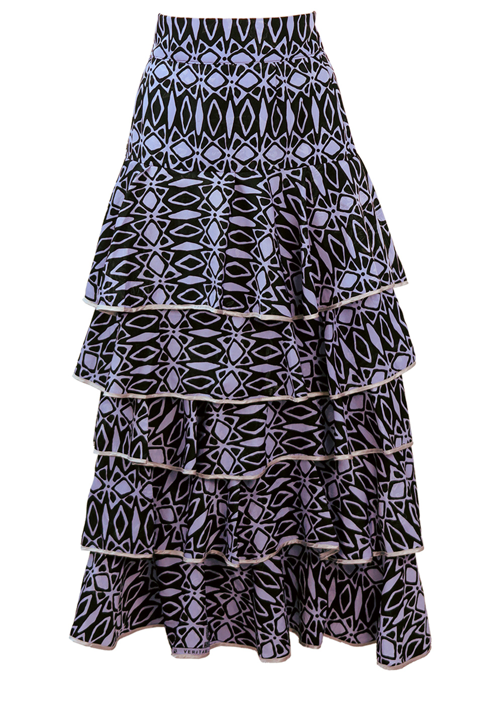Black & Lilac African Patterned Tiered Maxi Skirt - S | Reign Vintage