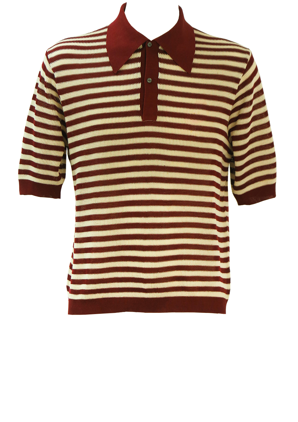 Vintage 60's Italian Burgundy & Cream Striped Aertex Knit Polo Shirt ...