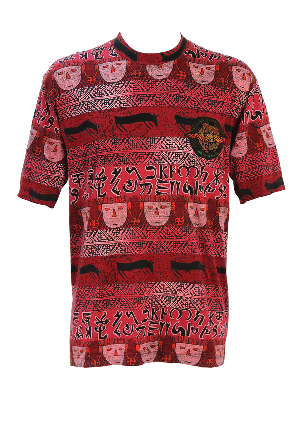 samle peber Følelse Red Kappa T-Shirt with Pink & black Tribal Pattern - L/XL | Reign Vintage