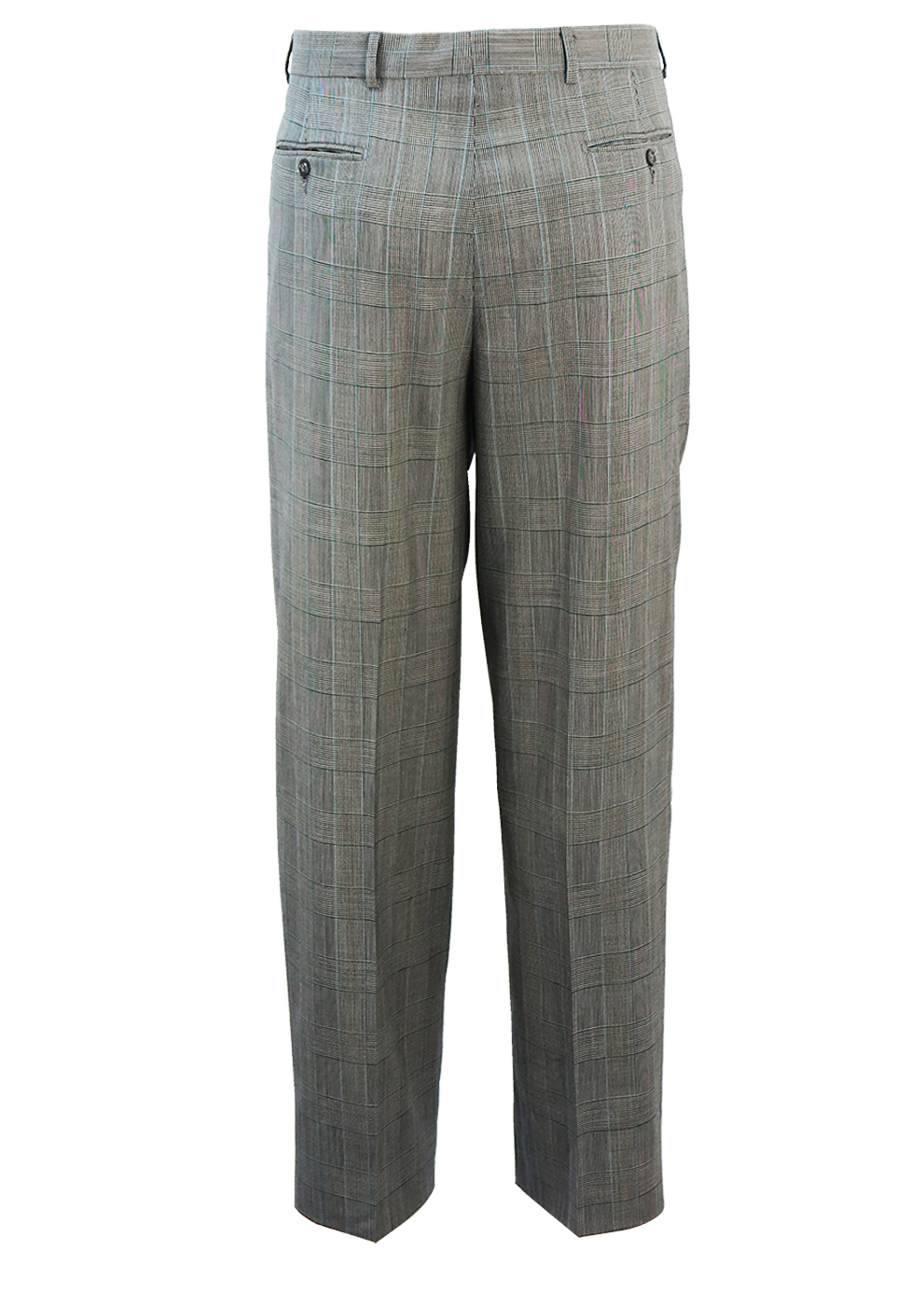 Prince of Wales Check Tailored Trousers with Green & Blue Highlights ...