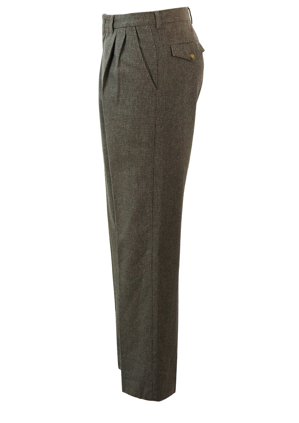 Light brown, Woodland Green & Cream Check Tweed Pleat Front Trousers ...