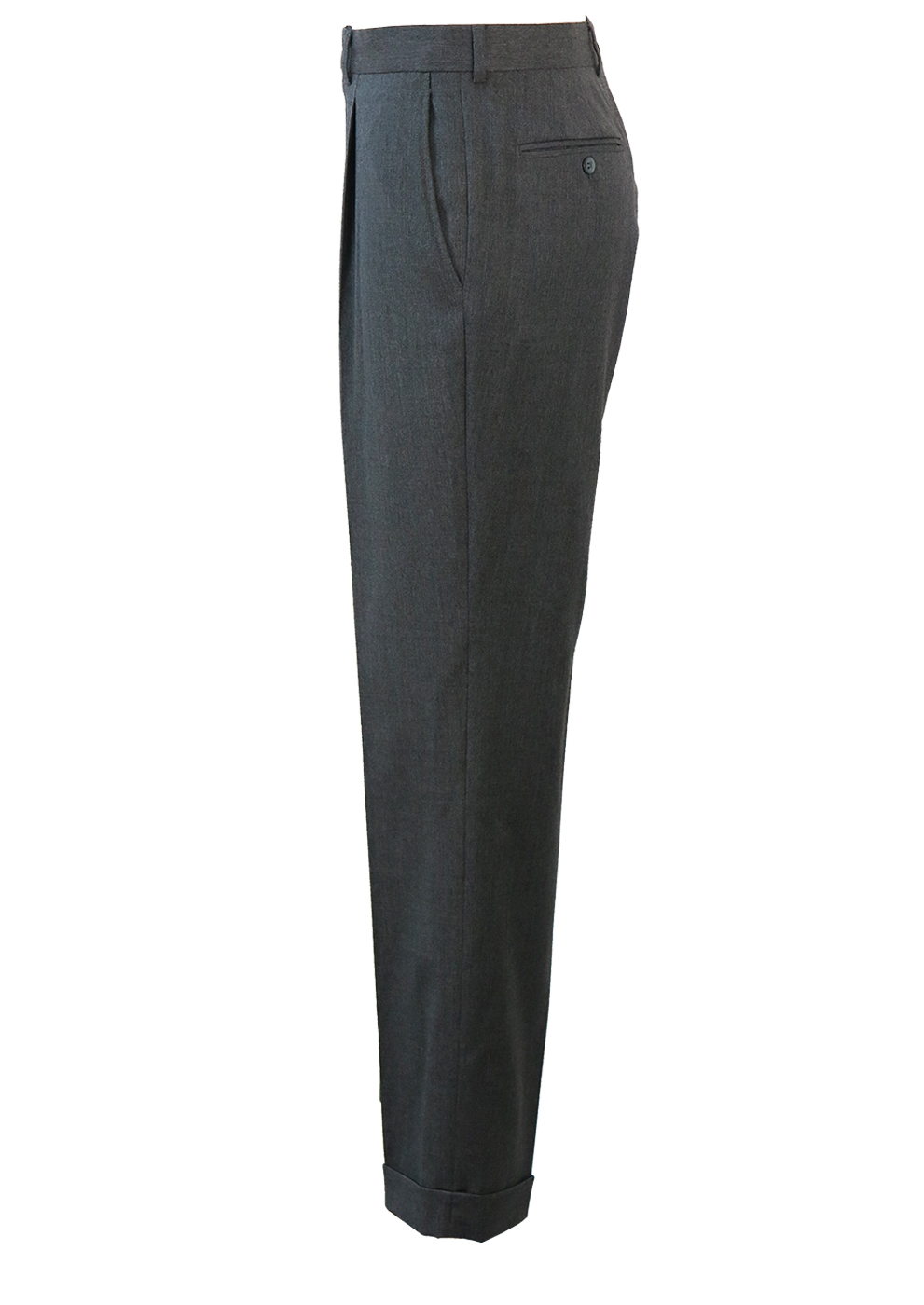 Mid Grey Pure New Wool Tailored Trousers with Turn Ups - 34 | Reign Vintage