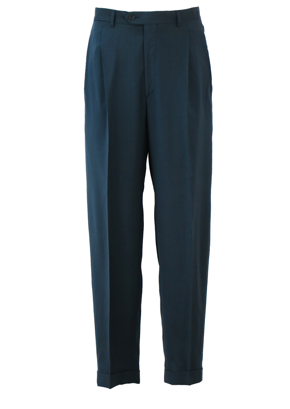 Dark Blue Pleat Front Tailored Trousers with a Fine Check Pattern - 31 ...