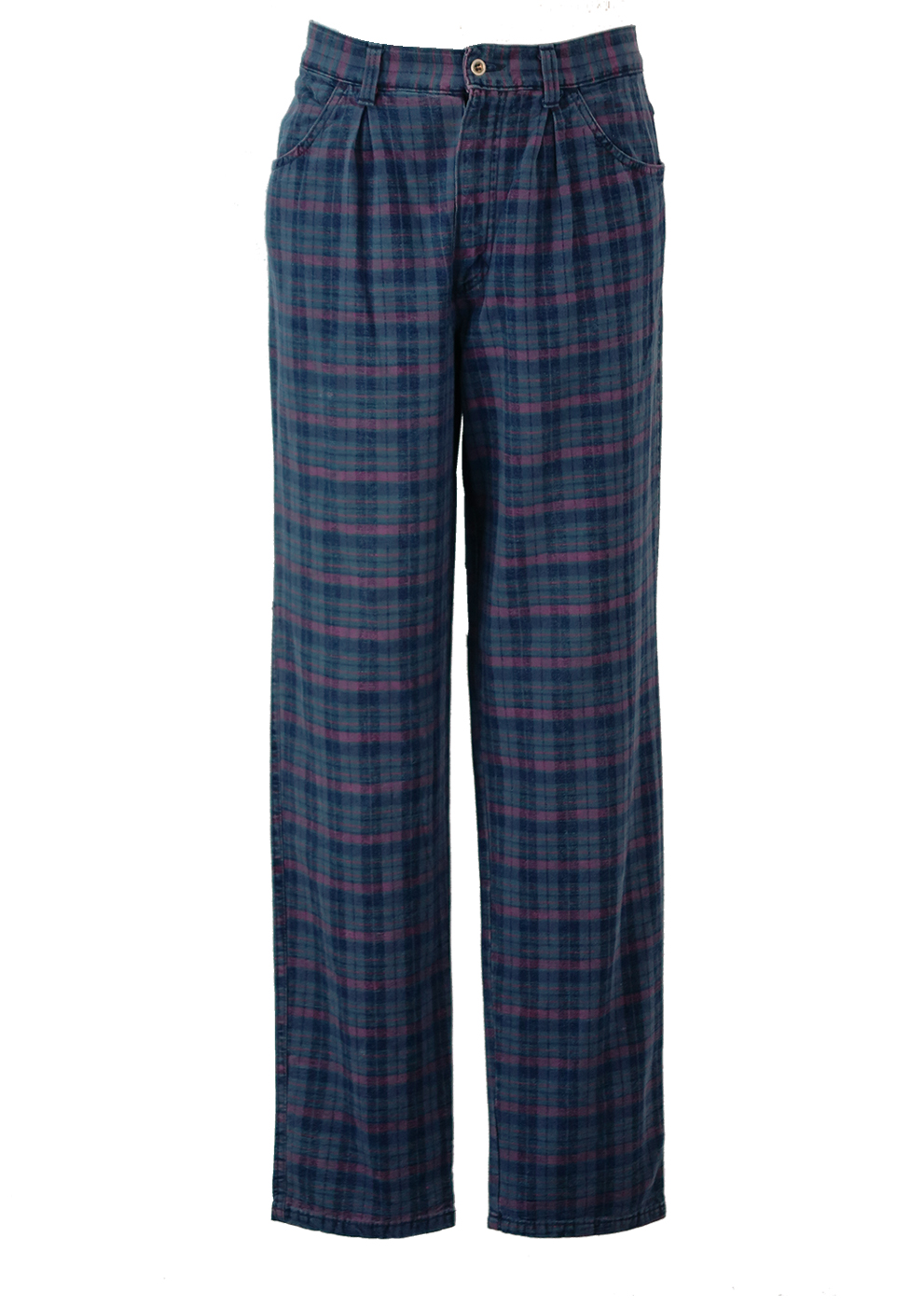 Pleat Front Trousers with Grey, Purple & Blue Tartan Check - 32 | Reign ...