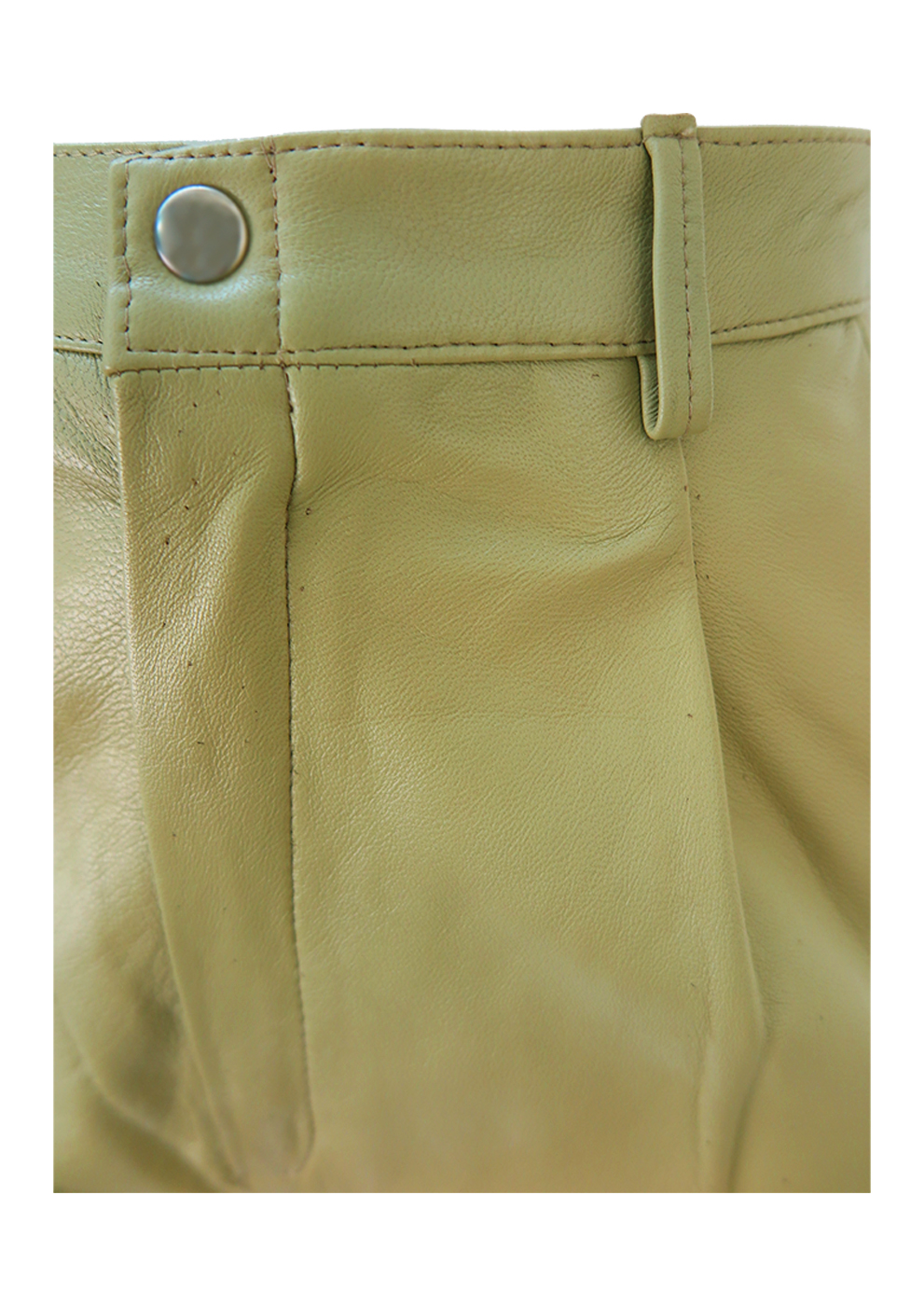 Beige / Soft Khaki Green Leather Trousers - S | Reign Vintage