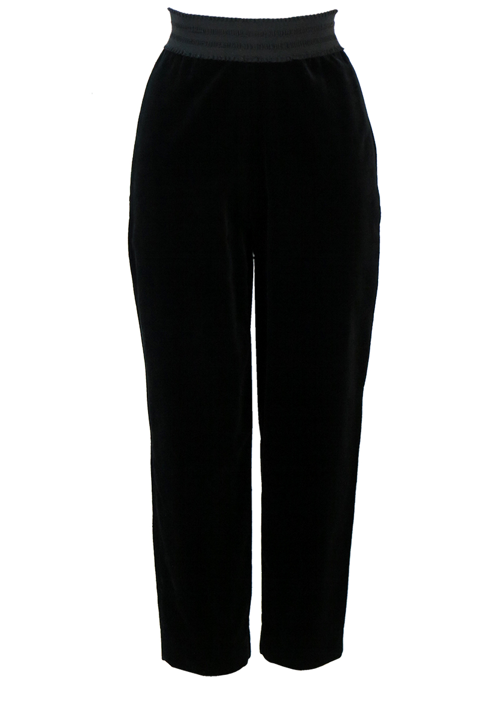 Black High Waist Velvet Trousers with Decorative Waistband - S/M ...