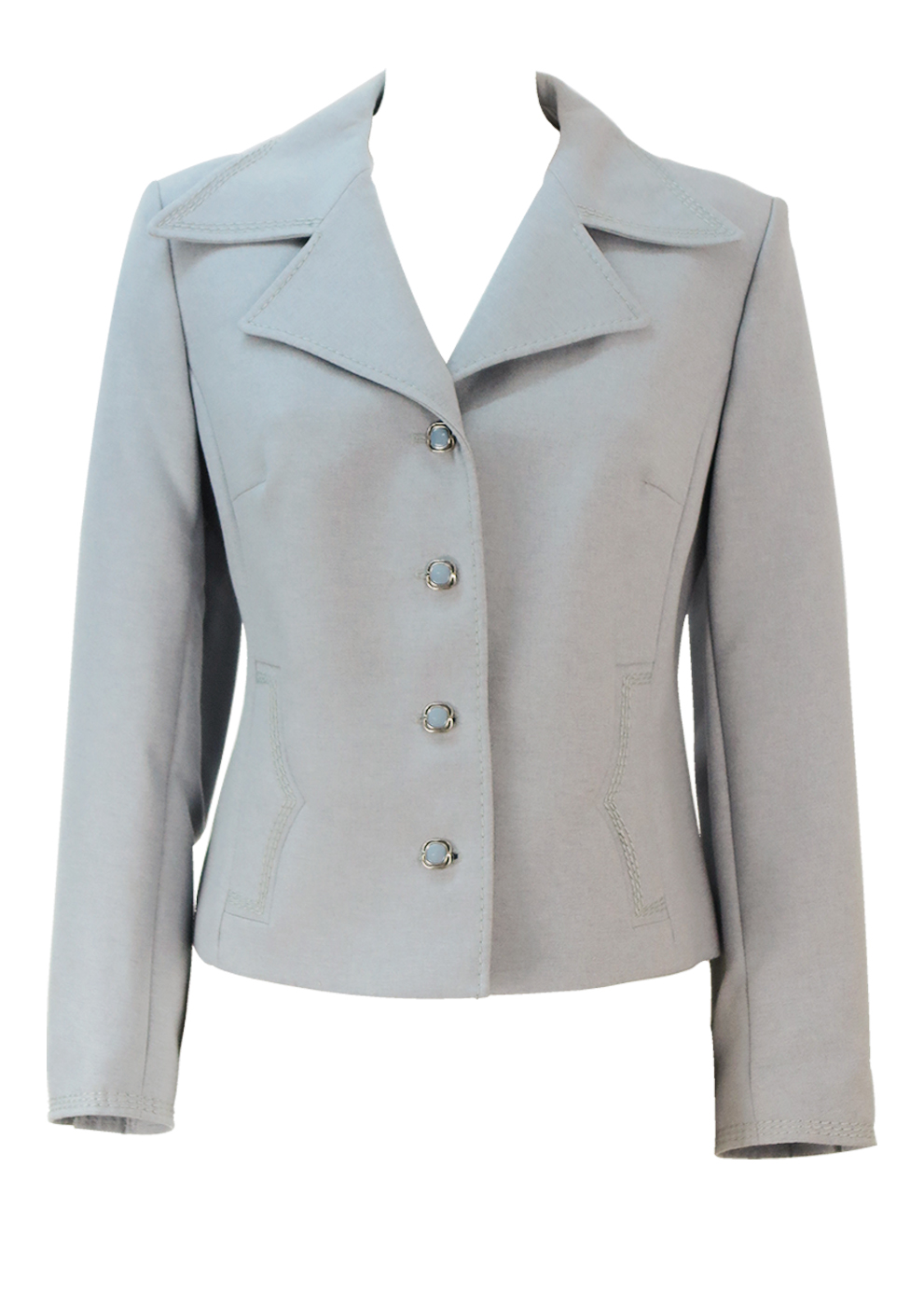 Vintage 70's Grey Fitted Wool Jacket with Stitch Detail & Decorative ...