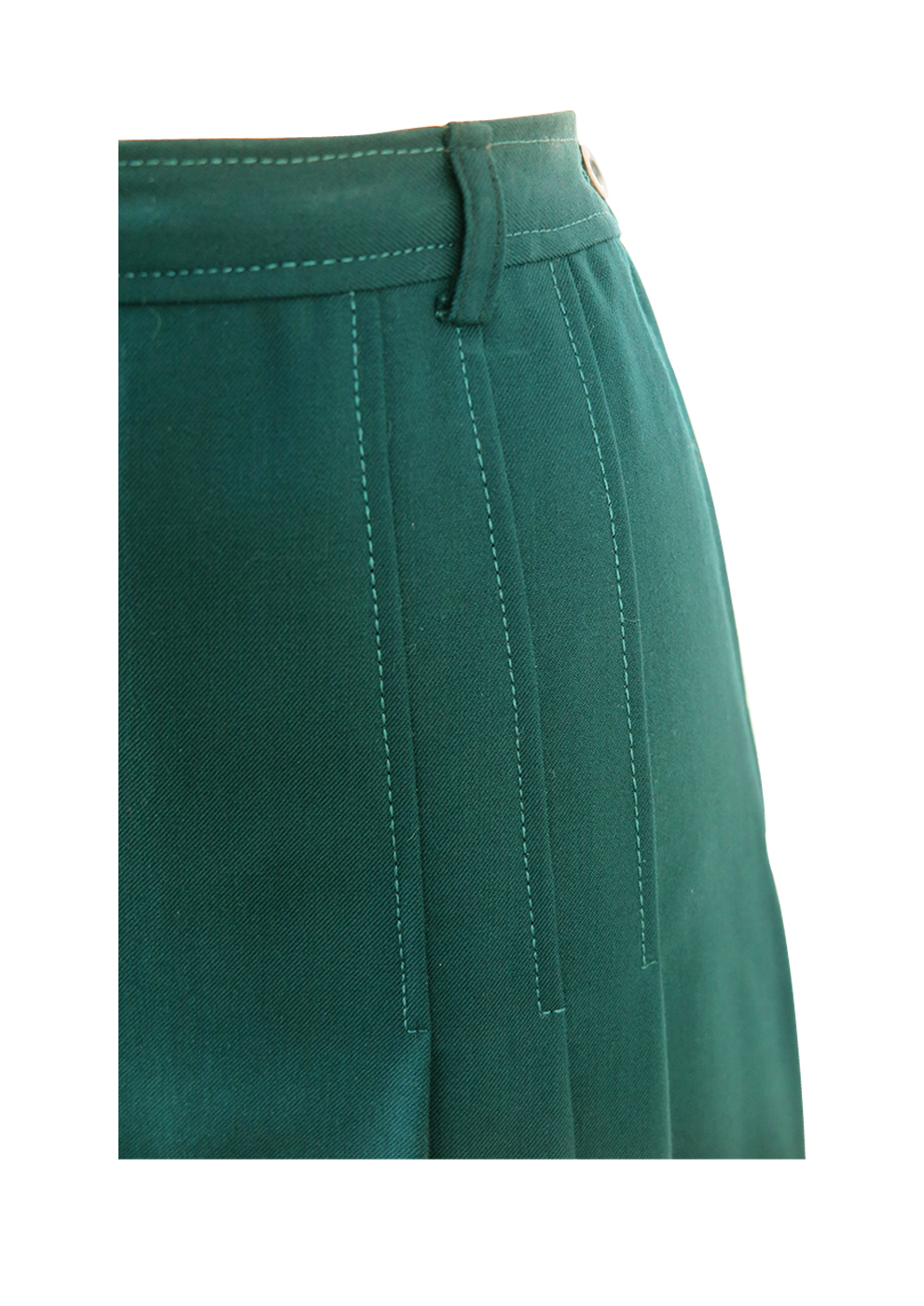 Vintage 70's Bottle Green Flared Midi Skirt with Side Pleat Detail - S ...