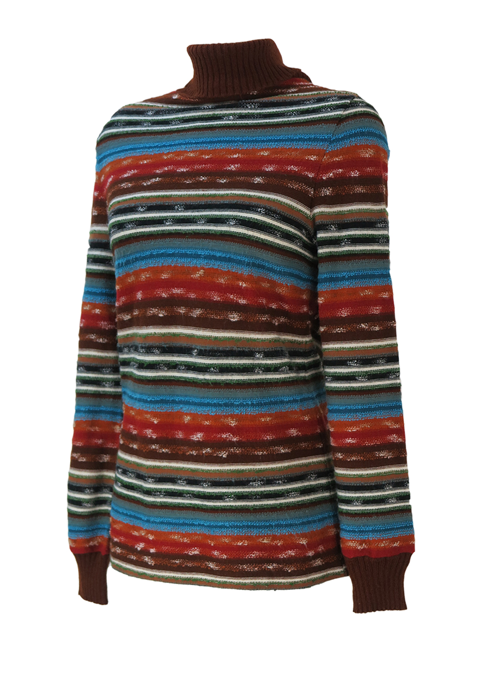 Vintage 70's Roll Neck Jumper with Striped Pattern in Brown, Red ...