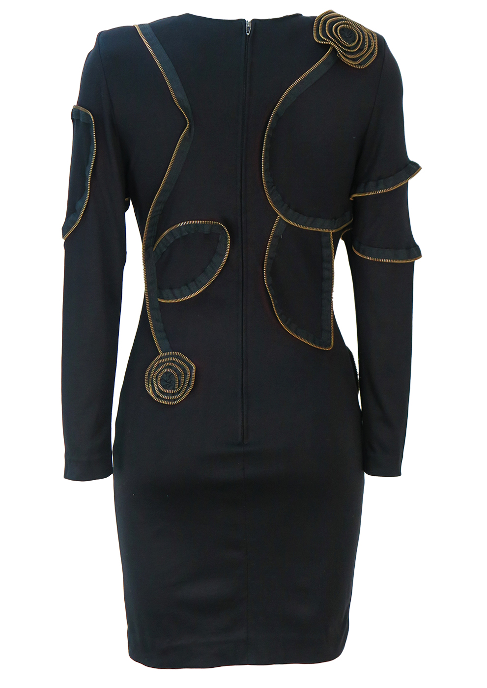 Luciano Pavarotti & Angela Gavioli Long Sleeved Black Bodycon Dress with  Floral Zip Pattern - XS/S