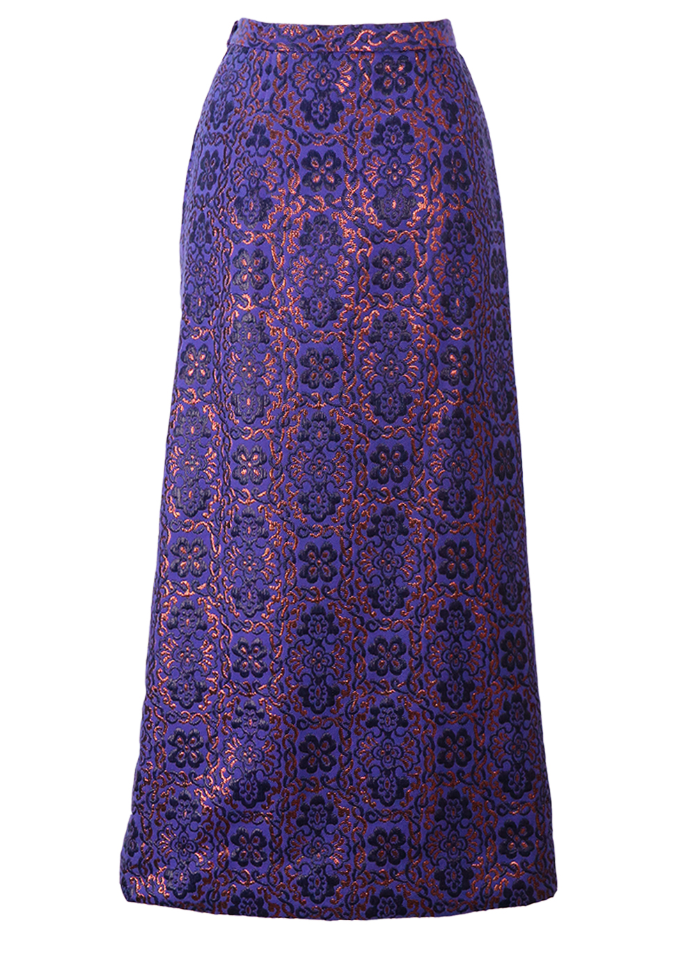 Vintage 60's Purple Tyrolean Maxi Skirt with Metallic Copper Floral ...