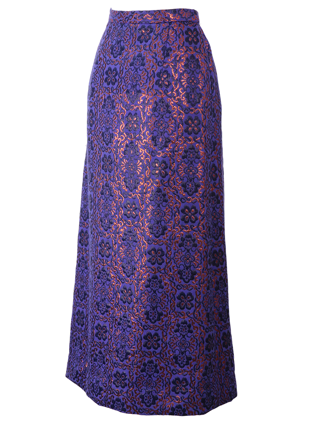 Vintage 60's Purple Tyrolean Maxi Skirt with Metallic Copper Floral ...