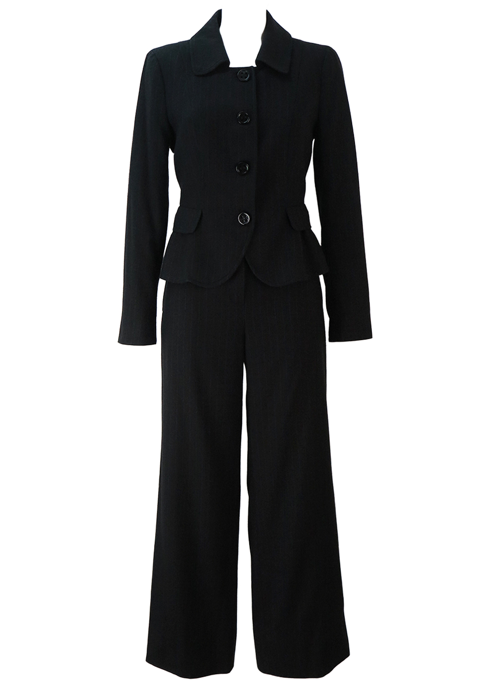 Max Mara Black & Purple Pinstripe Two Piece Trouser Suit - M | Reign ...