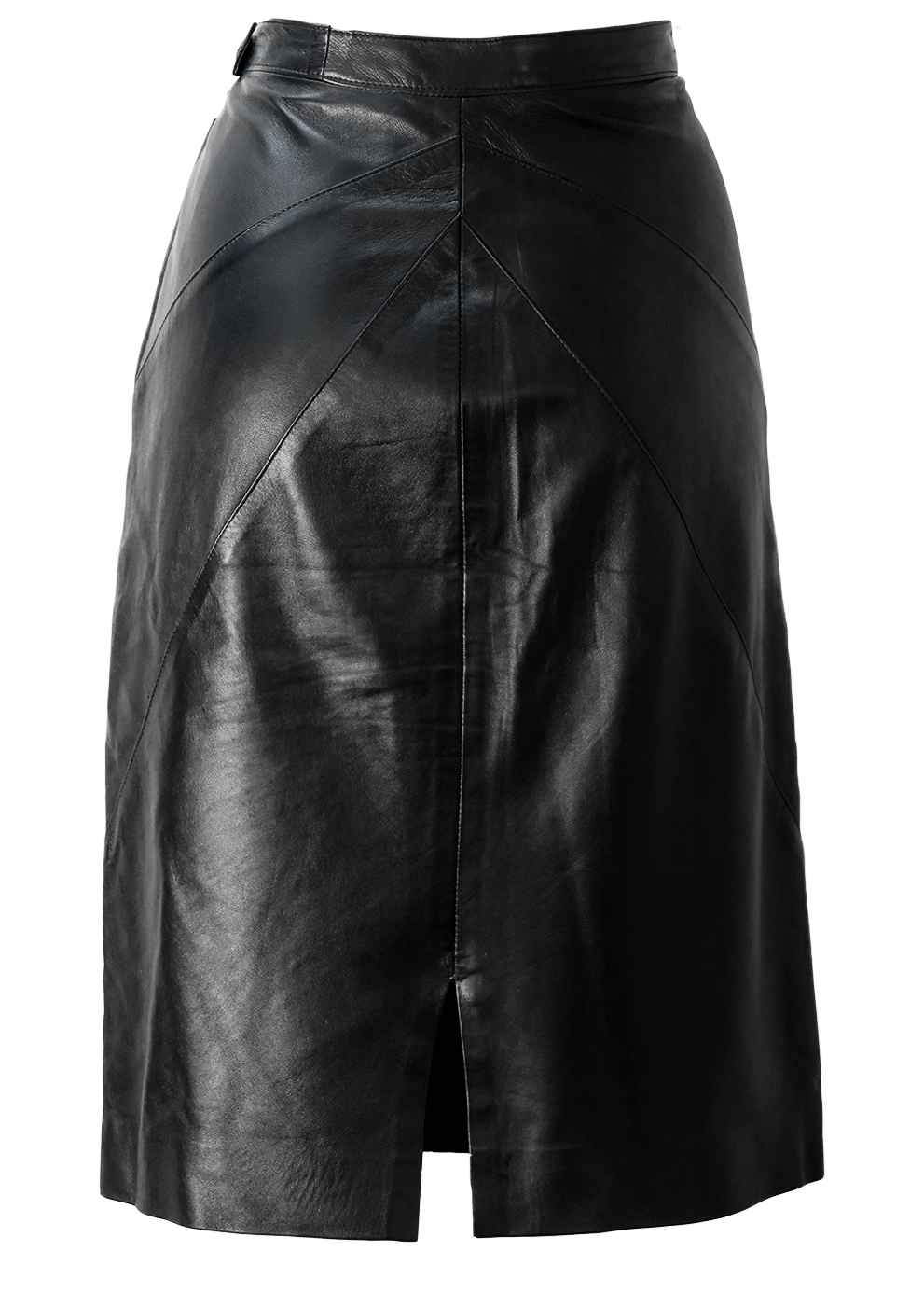 Black Leather Below the Knee, Midi Skirt with Front Hidden Seam Pockets ...