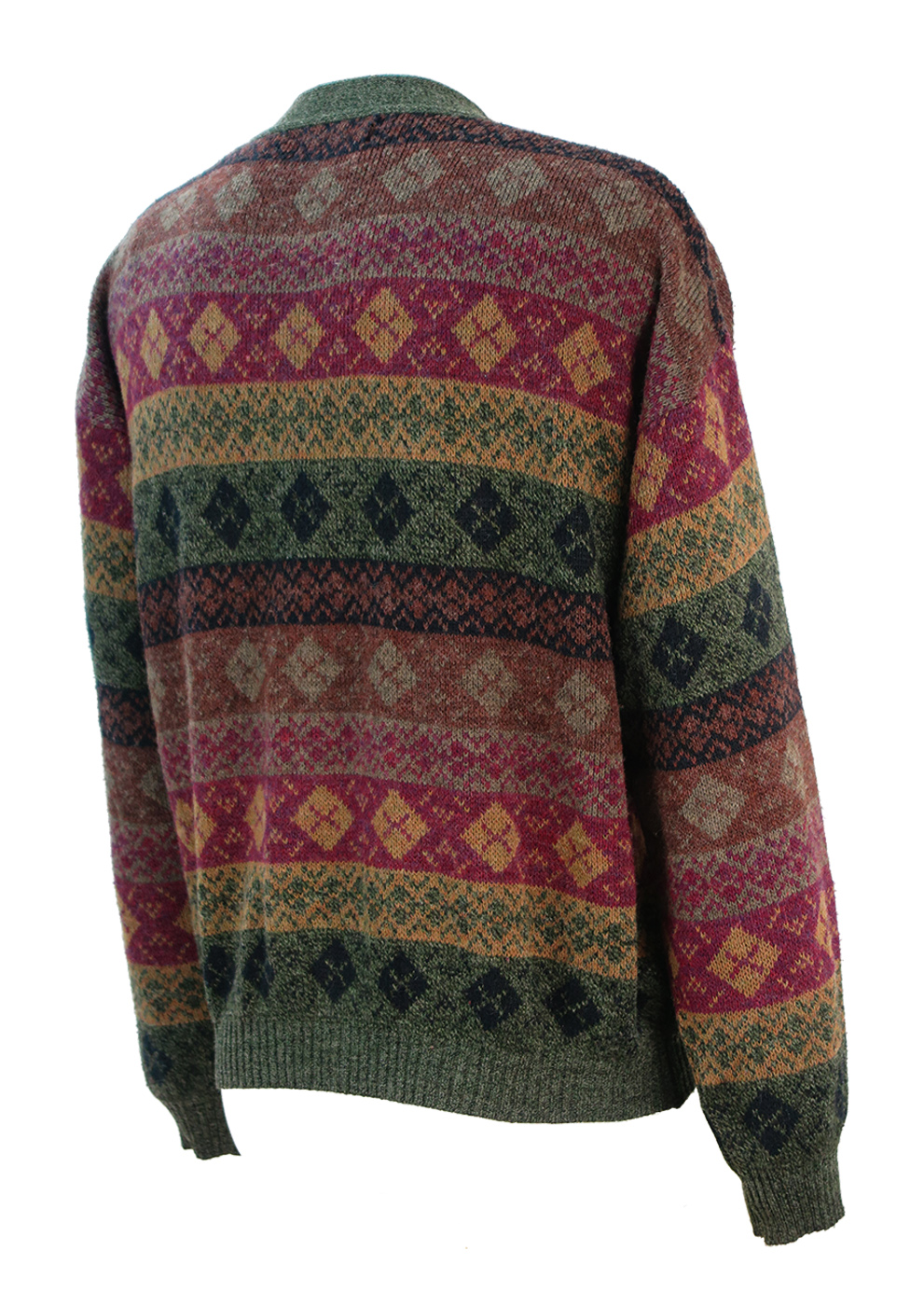 Fair Isle Patterned Cardigan in Burgundy, Brown, Green & Black with ...