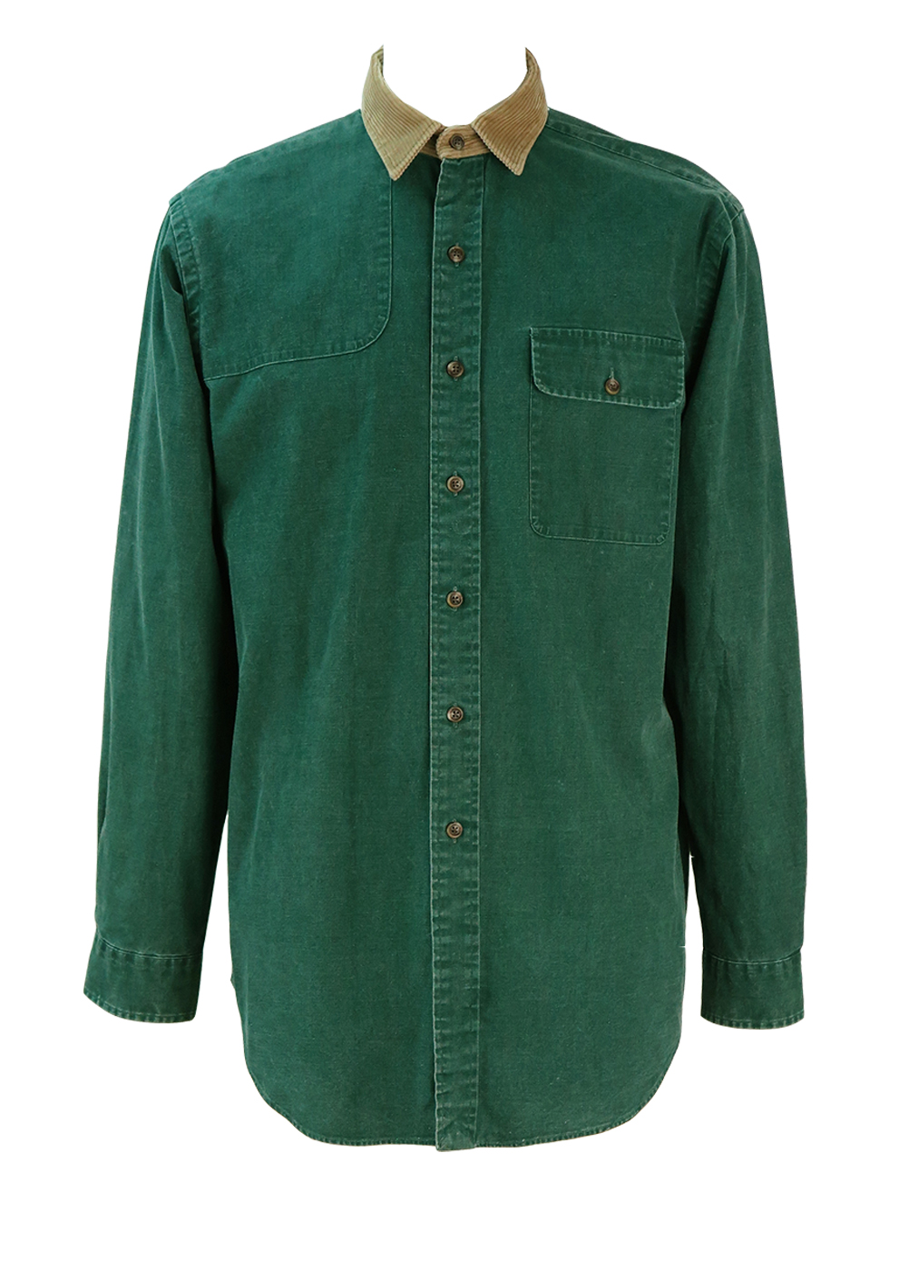 Polo Ralph Lauren Green Cotton Denim Shirt with Camel Corduroy Collar ...