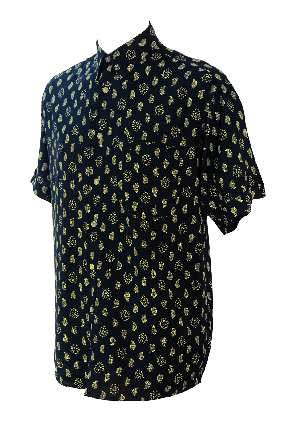 Vintage 90's Black Short Sleeved Shirt with Cream Paisley Pattern - 90 ...