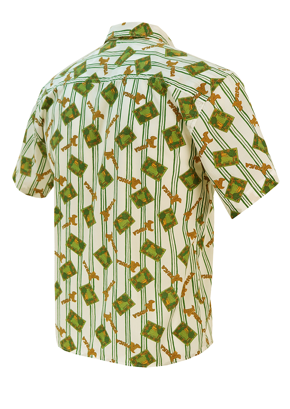 Short Sleeved Green & White Striped Shirt with African Safari Theme - S ...