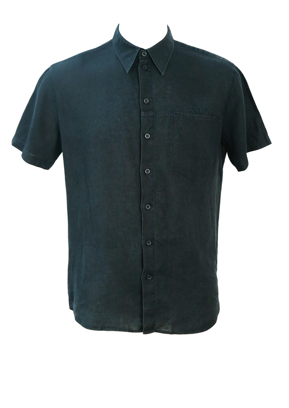 Armani Black Linen Short Sleeved Shirt - M | Reign Vintage