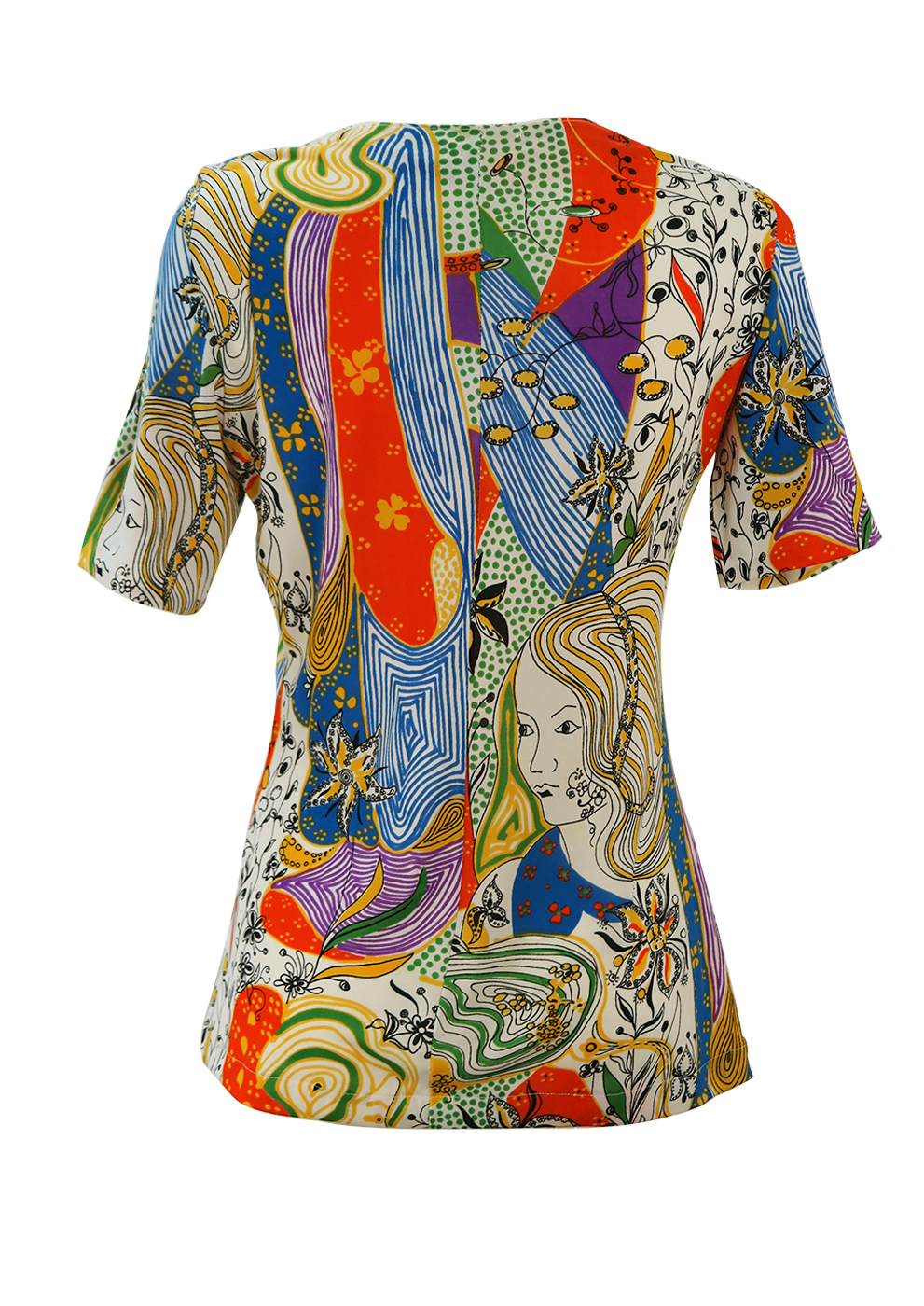 Vintage 70's Short Sleeved Psychedelic Top with Woman's Face - M ...