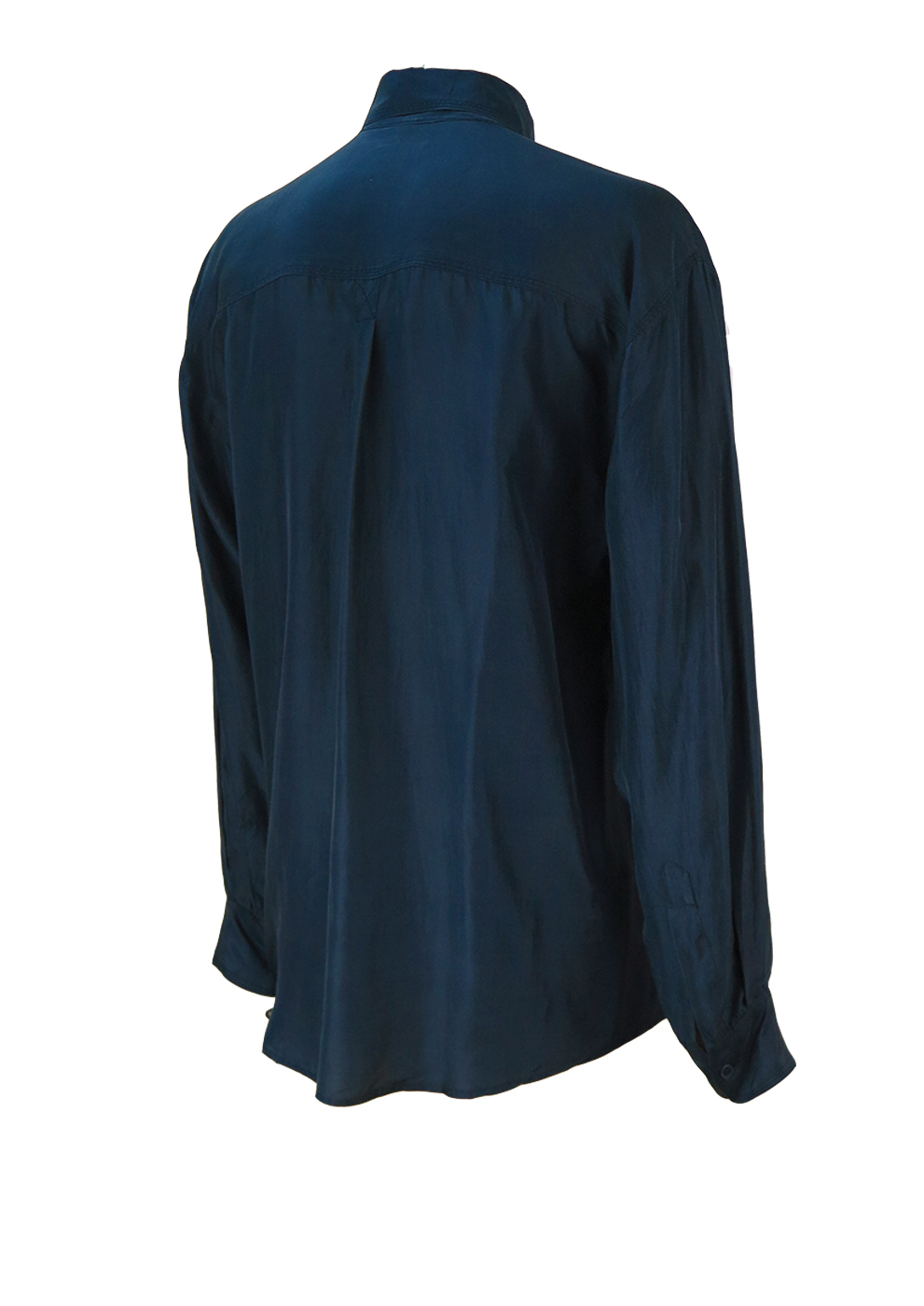 Navy Blue Long Sleeved Silk Shirt with Flap Front pockets - 90's ...