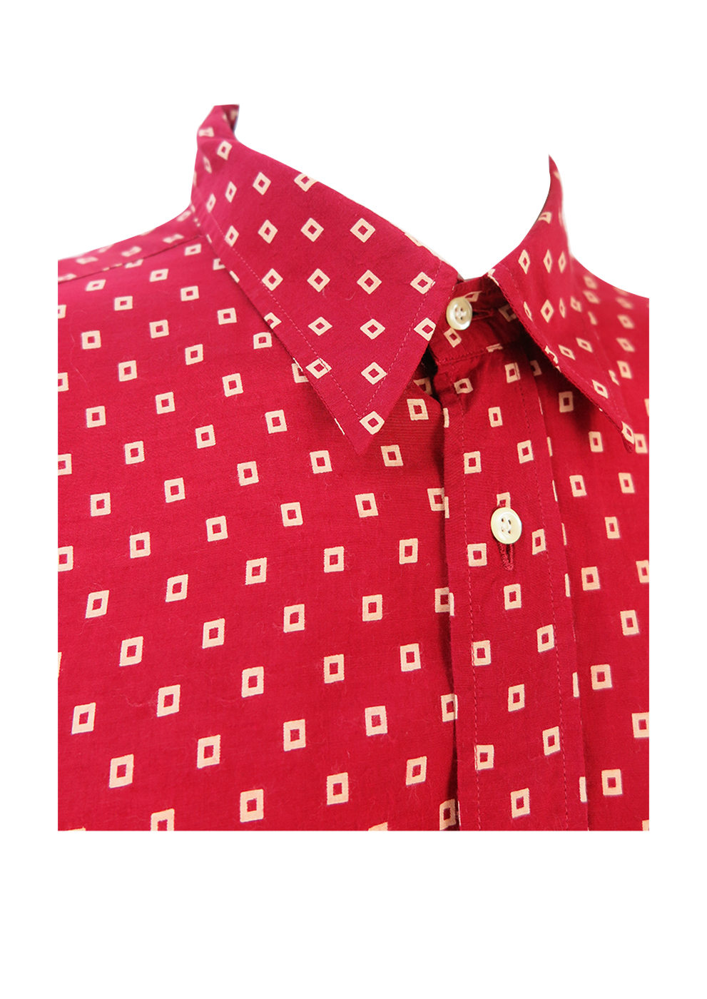 Burgundy Short Sleeved Shirt with Beige Square Motif Pattern - XL/XXL ...