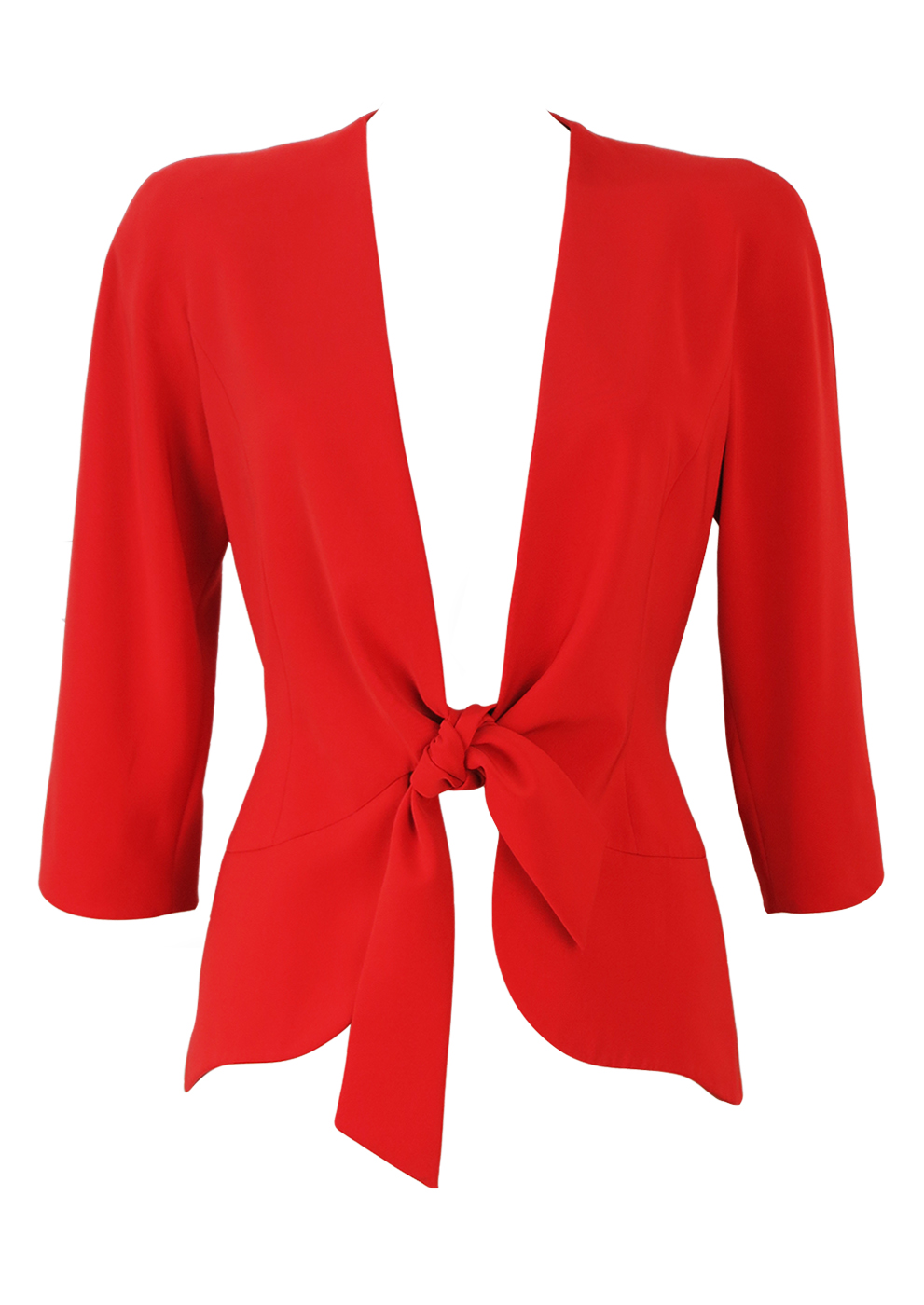 Orange Red Tie Front Jacket with Curved Hem - S/M | Reign Vintage