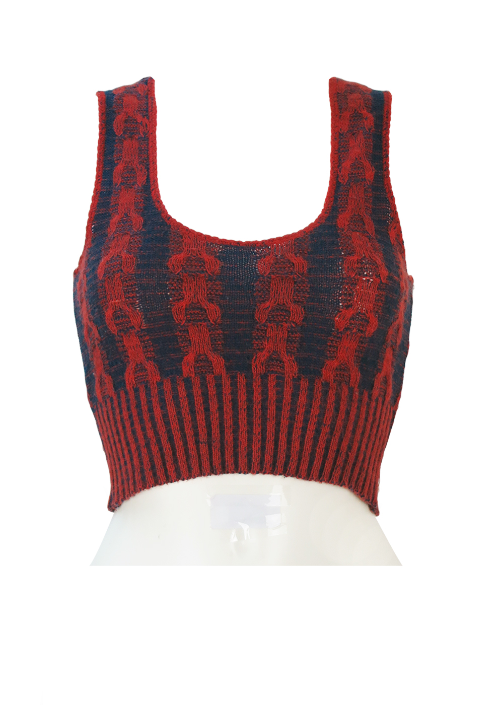 Cropped Knit Tank Top with Scoop Neck and Striped Red & Navy Blue ...