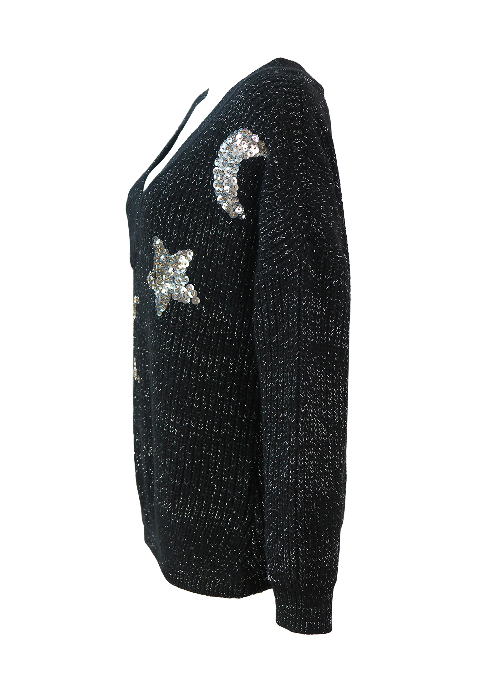 Sparkly Silver & Black Jumper with Silver Sequinned Moons & Stars ...