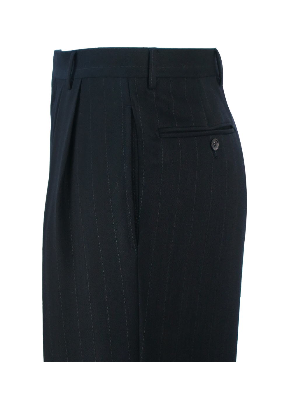 Black Fine Pinstripe Wool Trousers with Pleat Front & Turn Ups - 31 ...