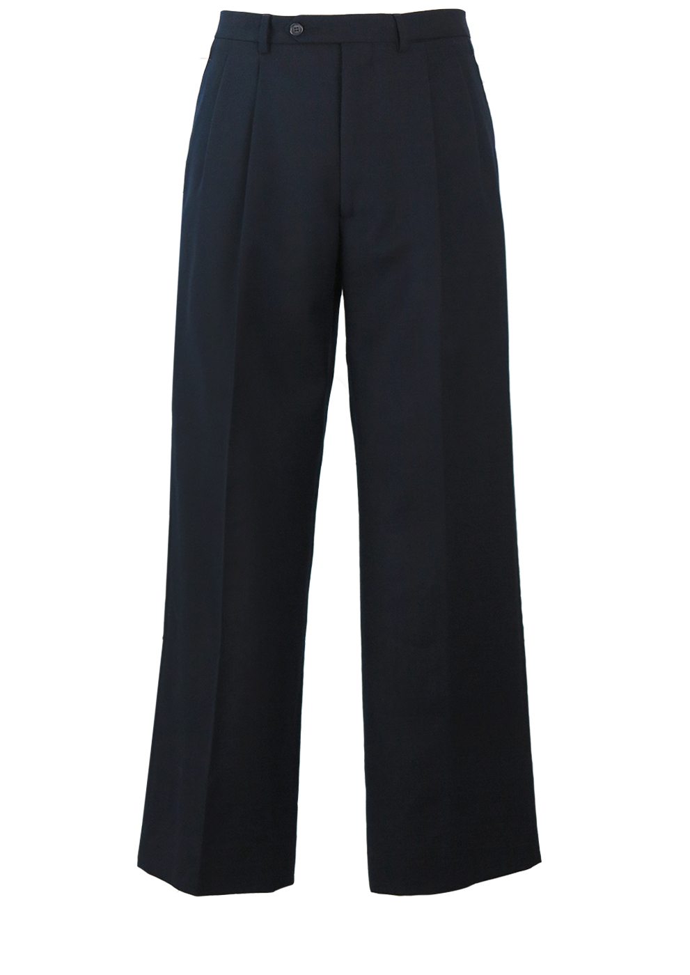 Navy Blue Pleat Front Wool Trousers - W35