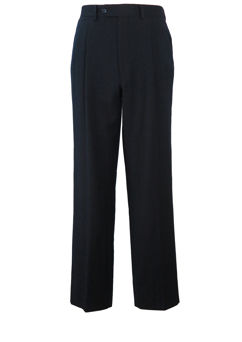 Navy Blue & Grey Fine Pinstripe, Pleat Front Wool Trousers - W32 ...