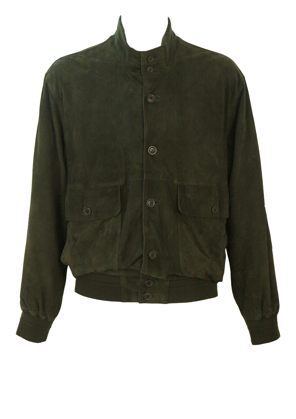 Olive Green Soft Suede Buttoned Bomber Jacket - L | Reign Vintage