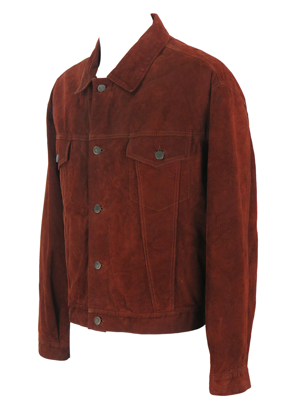 Chestnut Brown Suede Trucker Jacket M/L Reign Vintage