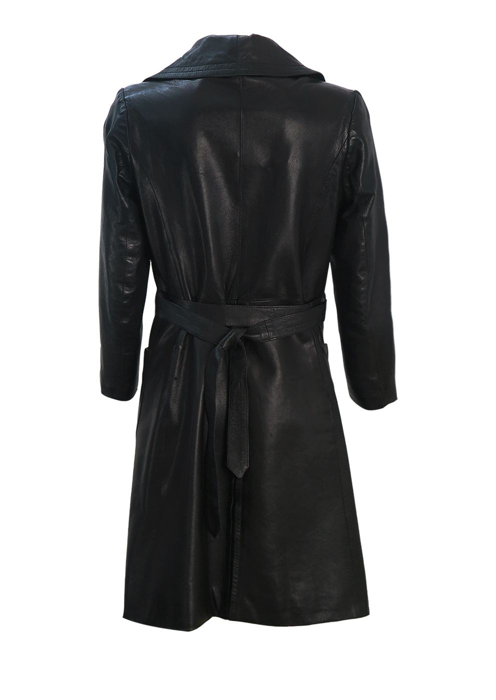 Vintage 70's Black Double Breasted Leather Trench Coat - S/M | Reign ...