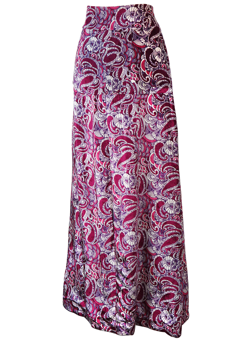 Vintage 70's Velvet Maxi Skirt with Purple & White Paisley Pattern - S ...