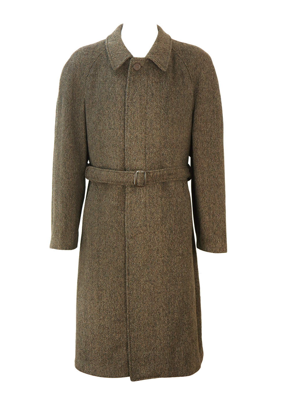 Brown, Grey & Black Single Breasted Tweed Wool Coat with Belt – L/XL ...