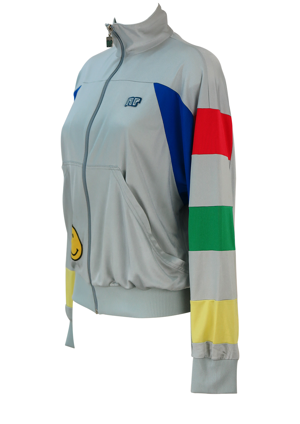 Grey Track Jacket with Blue, Red, Green & Yellow Stripes & Smiley Face ...